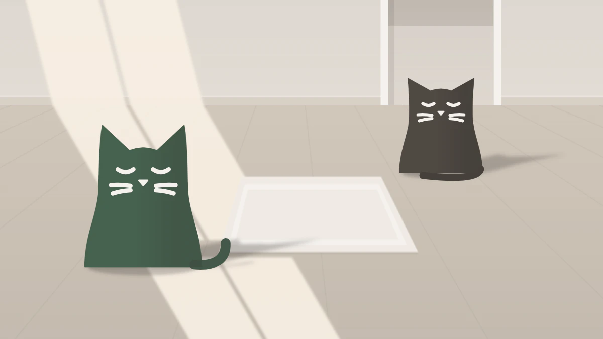 Illustration: two cats keeping their distance, one in the doorway