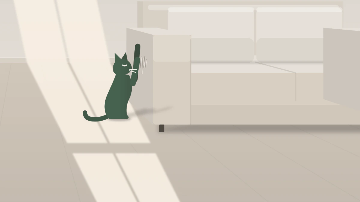 Illustration: the Felina cat scratching the arm of a sofa